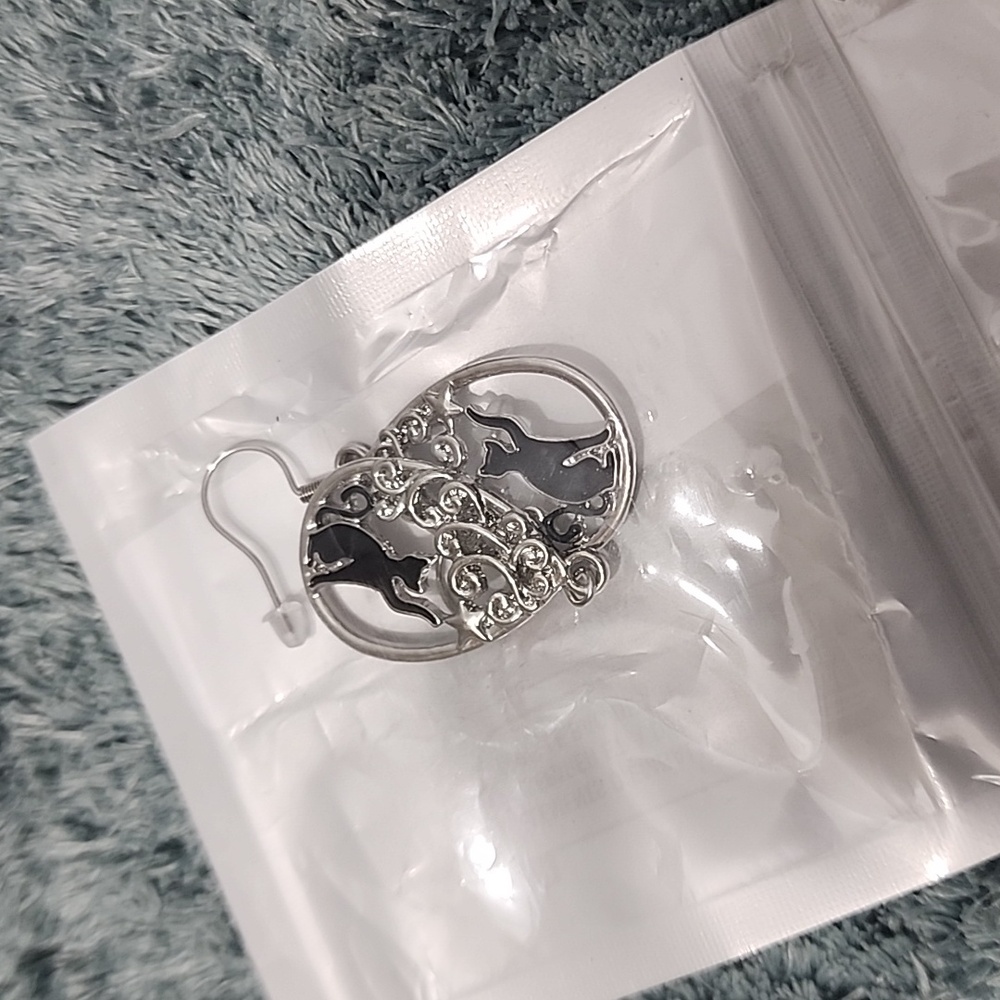 Black and silver cat Earings